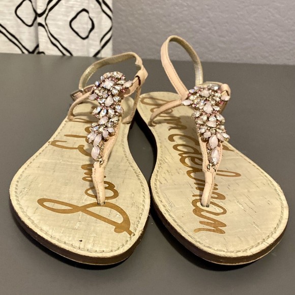 Sam Edelman Shoes - Sam Edelman Gene Sandals Jeweled Seashell Pink Leather Sz 9.5 Women Buckle Strap